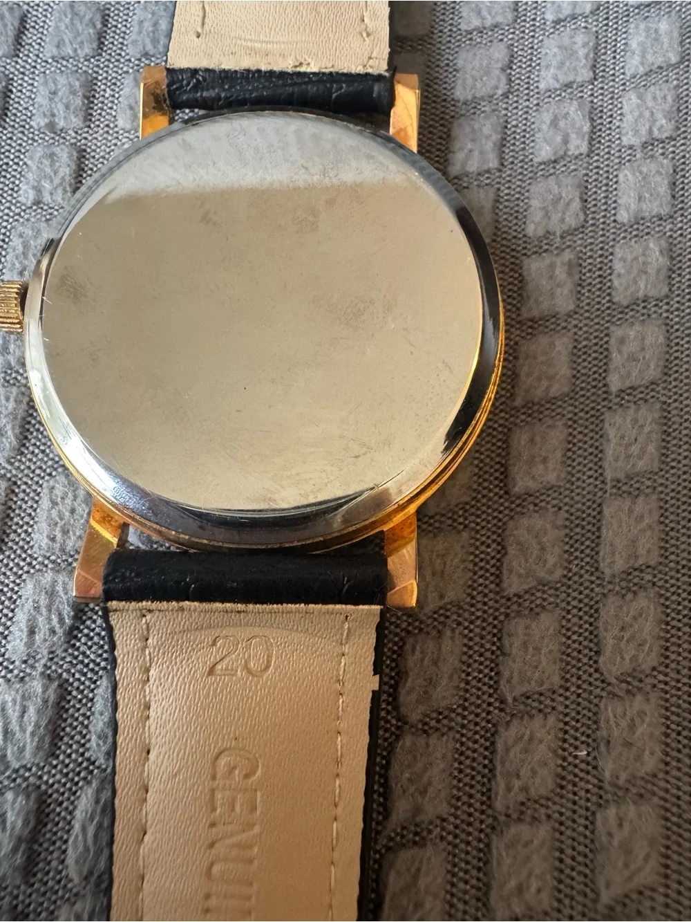 Vintage Disney Mickey Donald Daisy Watch Gold Tone Black Genuine Leather Band